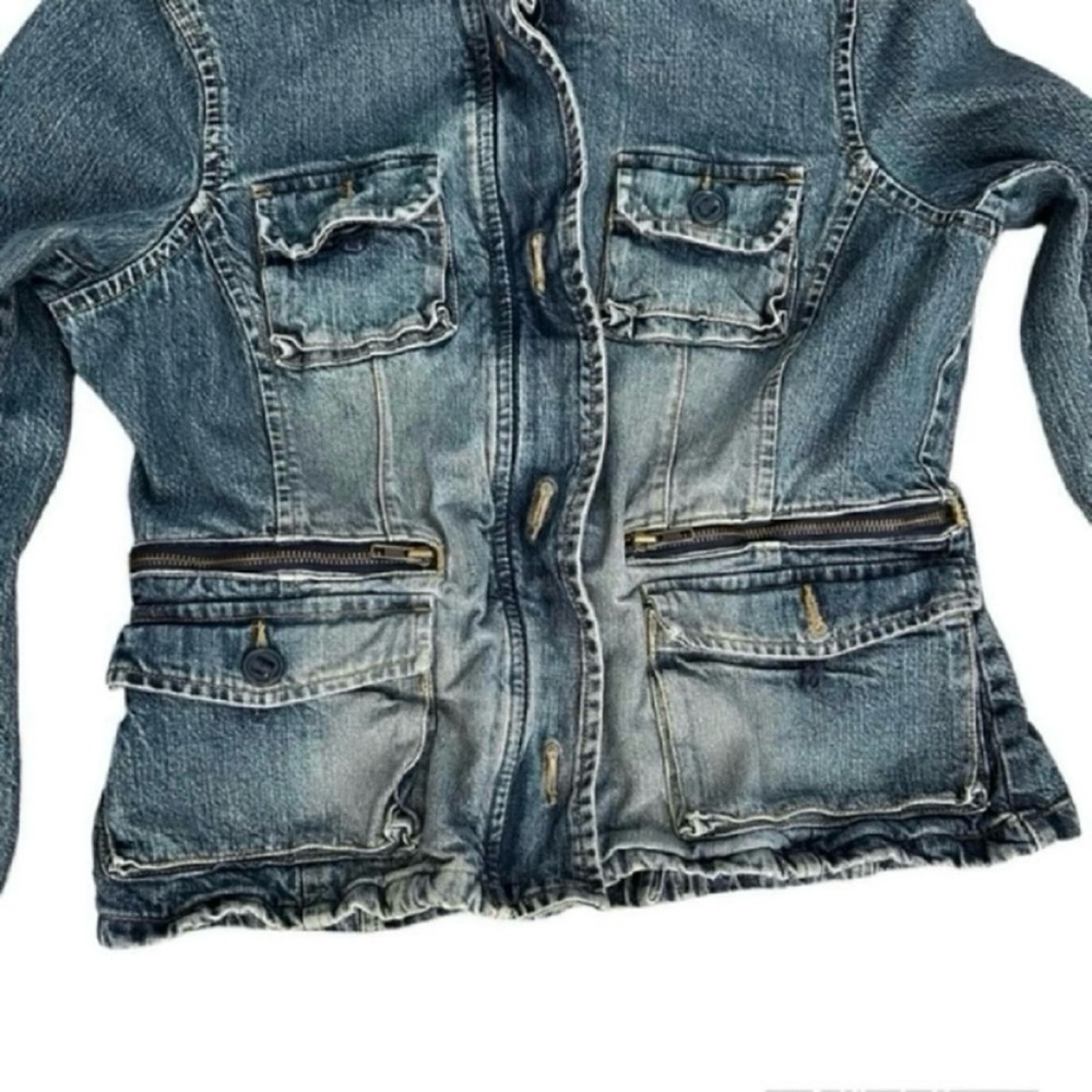 Vintage Early 2000s Cargo Pocket Denim Jean Jacket Women's Size L - Picture 4 of 10